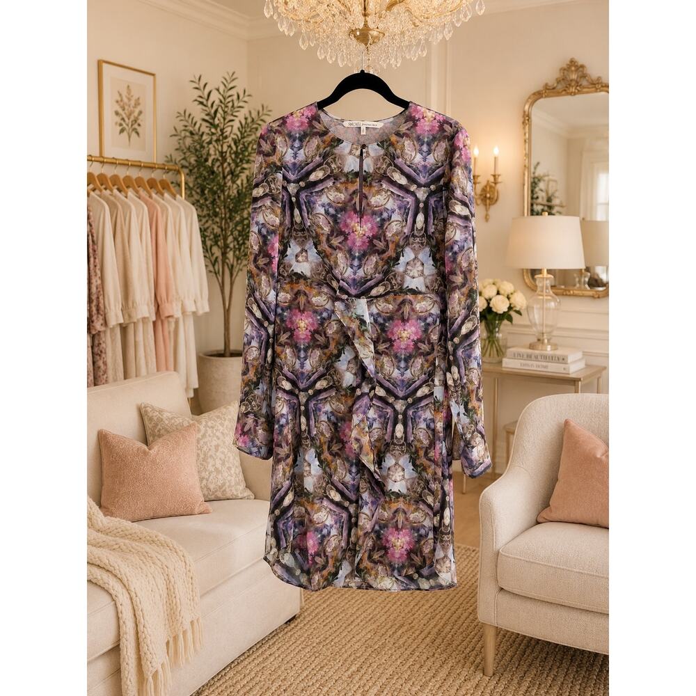 Rachel Roy Jewel Box Geranium Floral Ruffle Dress Split Front NWT 8 Office